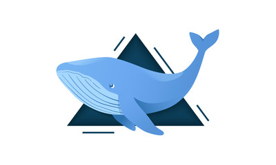 Cute cartoon whale isolated on a white background. Blue color. Smiling. Simple design. Vector illustration.