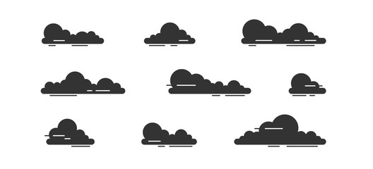Clouds set isolated on a white background. Simple cute cartoon design. Icon or logo collection. Realistic elements. Flat style vector illustration.