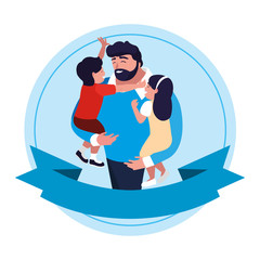 father with son and daughter characters in frame