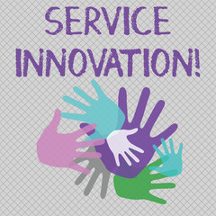 Word writing text Service Innovation. Business photo showcasing changing the way you serve better your customers Color Hand Marks of Different Sizes Overlapping for Teamwork and Creativity
