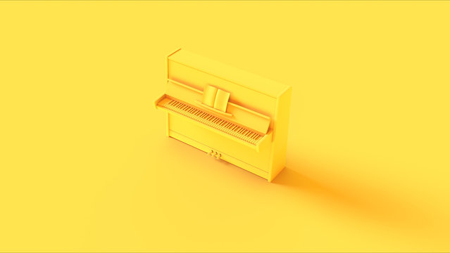 Yellow Classic Upright Piano 3d illustration 3d render