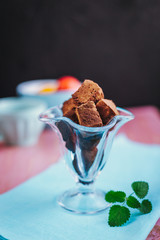Chocolate marshmallows in a glass vase