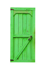 Naklejka na ściany i meble Green wooden door isolated on white background