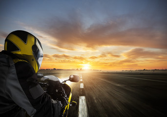 Closeup of super sport motorcycle driver