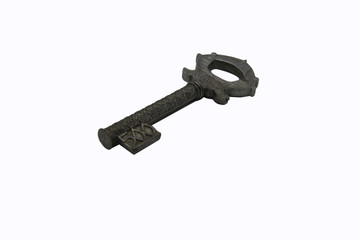 Corkscrew in the form of a key on a white background