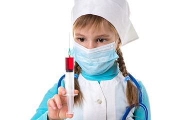 Female nurse with syringe drug, concept flu shot vaccine vial dose hypodermic injection treatment disease in hospital