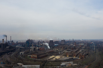 Polluting plant shot from above with a drone