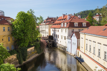 Fototapeta na wymiar City Prague, Czech Republic. City street with buildings and river.Travel photo 2019. 25. April