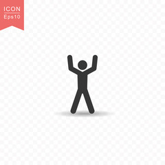 Stick figure a man raises his hand silhouette icon simple flat style vector illustration on transparent background.