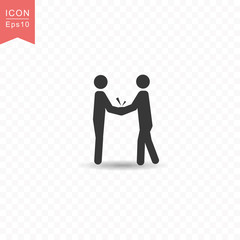 Stick figure two business people do handshakes silhouette icon simple flat style vector illustration on transparent background.