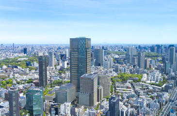 東京風景　2019　春　新緑　青空　六本木から望む皇居　赤坂方面　遠くに筑波山
