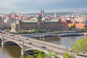 City Prague, Czech Republic. View from the mountain to the river and bridge. Spring. 2019. 24....