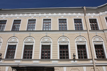 facade of the building with bas-reliefs and ornaments  