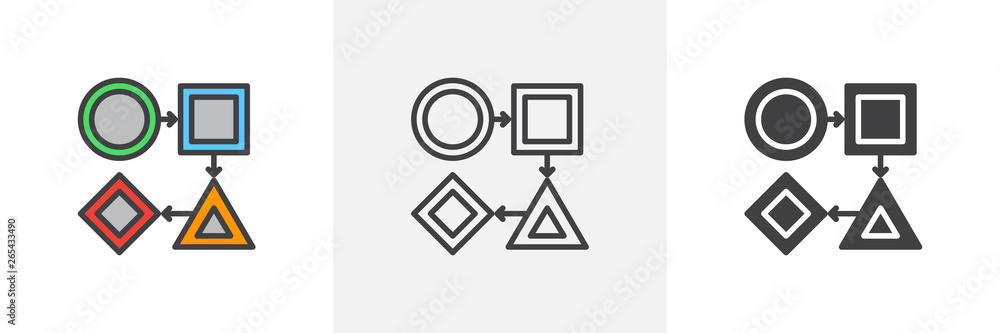 Poster workflow icon. line, glyph and filled outline colorful version, graph chart diagram outline and fill