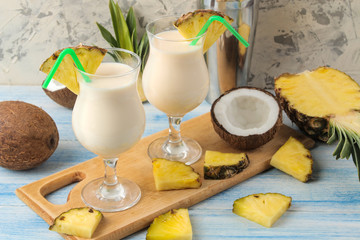 Cocktail Pina Colada. Pina Colada refreshing summer alcoholic cocktail with coconut milk and...