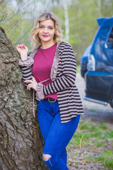 Stylish nice blonde head woman at street, natural beauty, modern lady, l or xl size, plus size...
