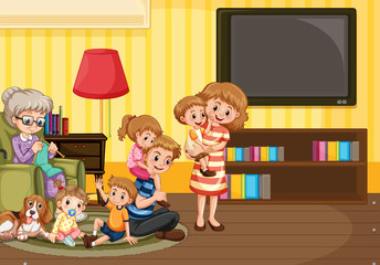 Obraz na płótnie Canvas Happy family in living room