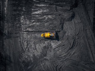 Open pit mine, extractive industry for coal, top view aerial drone