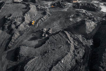 Open pit mine, extractive industry for coal, top view aerial drone