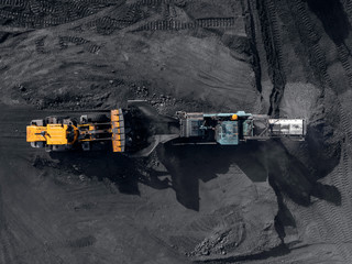 Open pit mine, extractive industry for coal, top view aerial drone