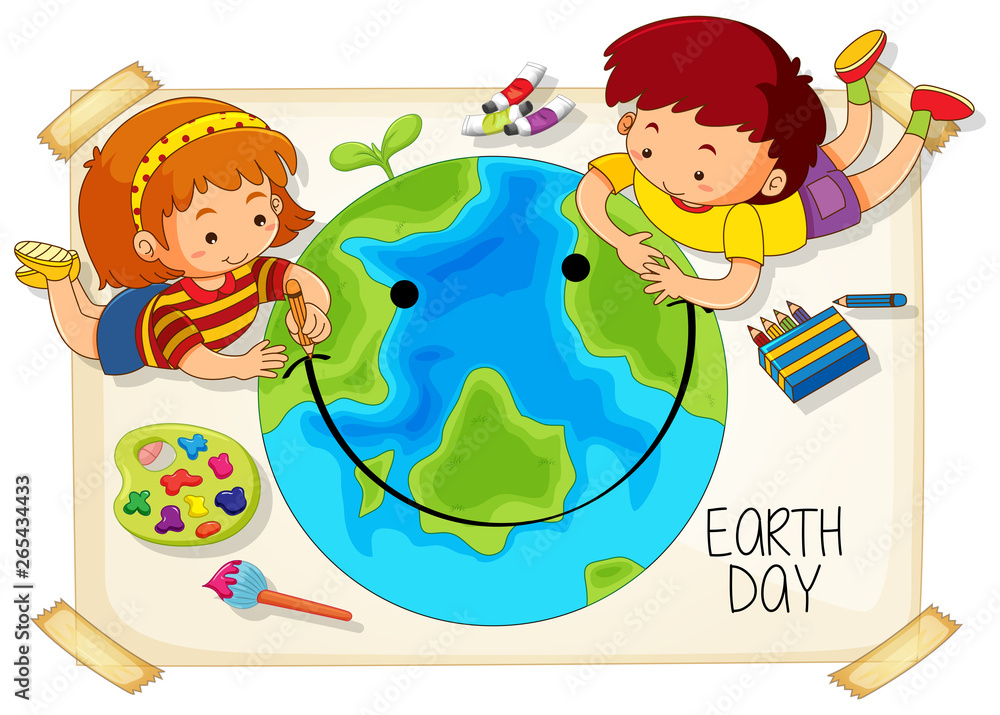 Canvas Prints children and earth day icon