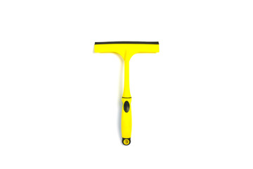 Scraper for cleaning and washing windows on a white background. Flat lay, top view.