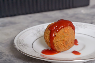 Vegan cutlets in Sri Lanka with potatoes and mushroom sausages inside