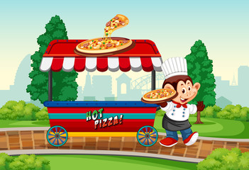 Obraz na płótnie Canvas Monkey with pizza vender