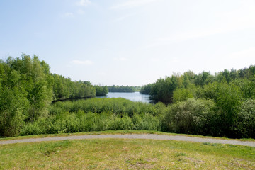 Fototapeta na wymiar blick auf den see und die landschaft in geeste emsland deutschland fotografiert während eines spaziergangs in der natur an einem sonnigen tag