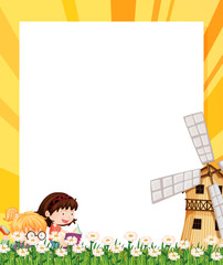 Girl reading book ob nature template