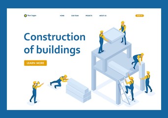 Obraz na płótnie Canvas Isometric team of builders create a building