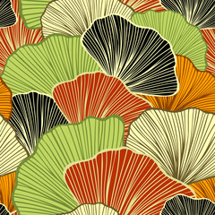 Beautiful Seamless pattern with colorful leaves or with abstract shrubs in olive gold  red black colors  for wallpaper or for  textile  fashion drapery clothes or for decoration package or other thing