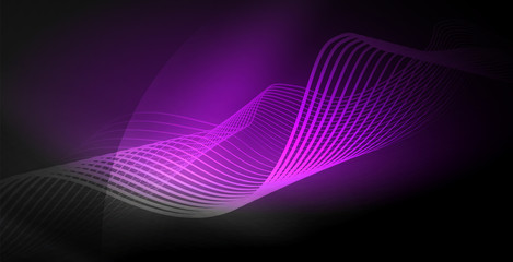 Glowing abstract wave on dark, shiny motion, magic space light. Techno abstract background