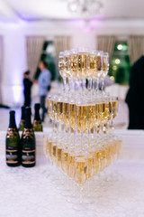 Champagne glasses. Party and holiday celebration concept. Сatering