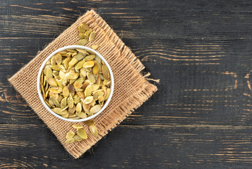 Pumpkin seed kernels in bowl