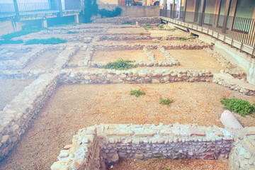 ruins of ancient roman house, remains of stone walls in Peschiera del Garda (Italy)