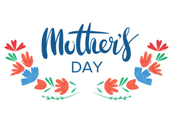 Fototapeta na wymiar Happy mother's day. Greeting lettering phrase in lowers frame for greeting card