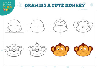 Drawing a cute monkey exercise for preschool kids © kora_ra_123