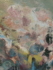 Art work in impressionism naive style oil painting on canvas. Abstract pattern with expressionism elements. Happy colors bright wall art print as poster template. Decor idea. Fashion modern background