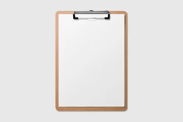 Foto op Plexiglas Mockup of wooden clipboard with blank paper isolated on light grey background. © PrimeMockup