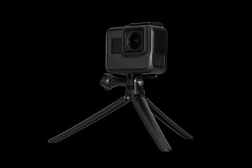 Action camera isolated on black background - clipping paths.