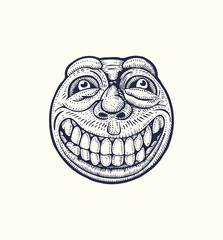 Smiling, round emoticon. Drawing Style. Vector illustration.