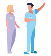 couple medicine workers with uniform characters