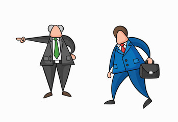 Hand-drawn vector boss firing businessman worker