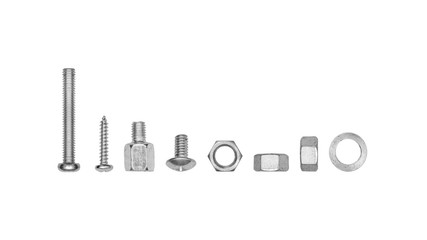 Set of metal bolt and nut isolated on white background - clipping paths.