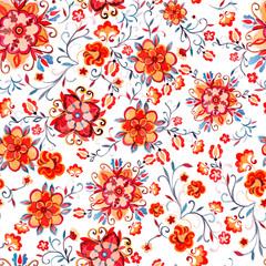 Obraz premium Bright watercolor seamless pattern with decorative flowers.