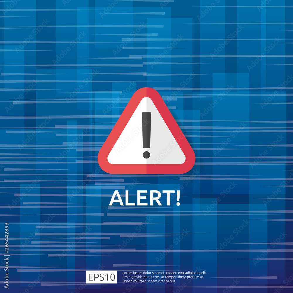 Poster attention warning attacker alert sign with exclamation mark. beware alertness of internet danger sym