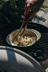 cooking onions on the grill