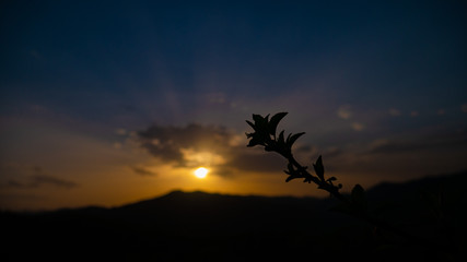 Obraz premium Beautiful landscape in the mountains at sunset. View of colorful sky with amazing clouds.