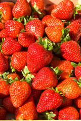 Freshly harvested strawberries, directly above